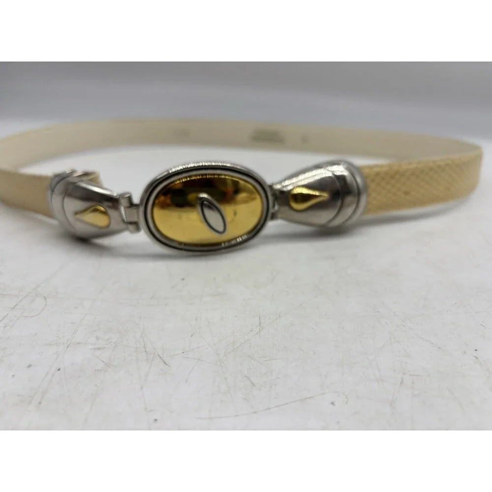 Vintage Cream Snake Skin Leather Belt W’ Silver gold buckle Adjustable To 34”